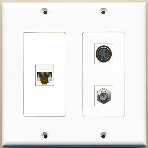 RiteAV - 1 Port Coax Cable TV- F-Type 1 Port S-Video 1 Port Cat6 Ethernet White - 2 Gang Wall Plate