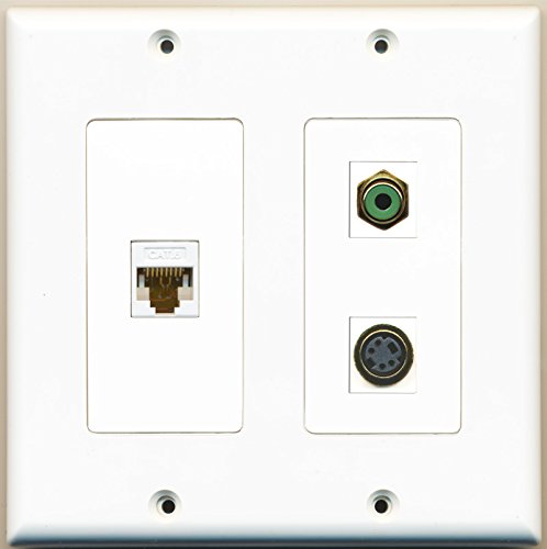 RiteAV - 1 Port RCA Green 1 Port S-Video 1 Port Cat6 Ethernet White - 2 Gang Wall Plate