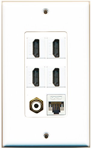 RiteAV - 4 Port HDMI 1 RCA White 1 Cat5e Ethernet White Wall Plate Decorative