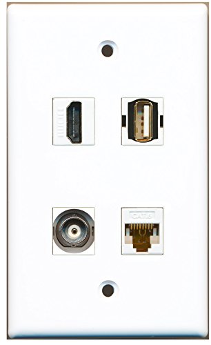 RiteAV - 1 Port HDMI 1 Port USB A-A 1 Port BNC 1 Port Cat6 Ethernet White Wall Plate