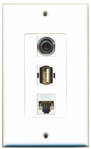 RiteAV - 1 Port USB A-A and 1 Port 3.5mm and 1 Port Cat5e Ethernet White Decorative Wall Plate Decorative