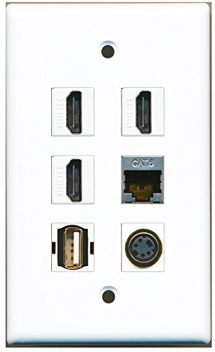 RiteAV - 3 HDMI 1 Port USB A-A 1 Port S-Video 1 Port Shielded Cat6 Ethernet Wall Plate