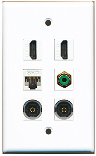 RiteAV - 2 HDMI 1 Port RCA Green 2 Port Toslink 1 Port Cat5e Ethernet White Wall Plate