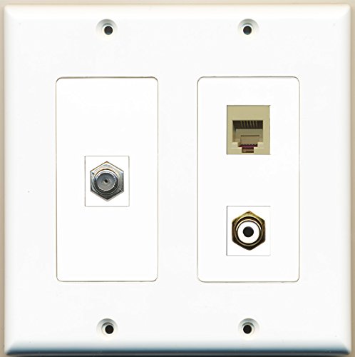 RiteAV - 1 Port RCA White 1 Port Coax Cable TV- F-Type 1 Port Phone RJ11 RJ12 Beige - 2 Gang Wall Plate