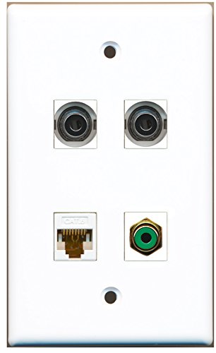 RiteAV - 1 Port RCA Green 2 Port 3.5mm 1 Port Cat6 Ethernet White Wall Plate