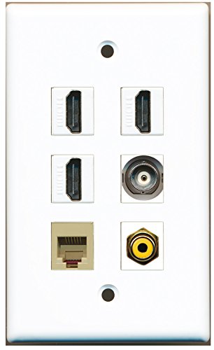 RiteAV - 3 HDMI 1 Port RCA Yellow 1 Port Phone RJ11 RJ12 Beige 1 Port BNC Wall Plate