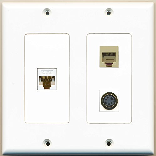 RiteAV - 1 Port Phone RJ11 RJ12 Beige 1 Port S-Video 1 Port Cat6 Ethernet White - 2 Gang Wall Plate