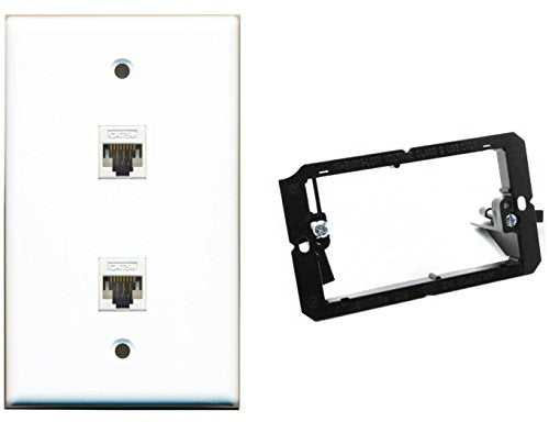 RiteAV - Mounting Bracket and (1 Gang Flat) 2 Cat5e White Wall Plate White