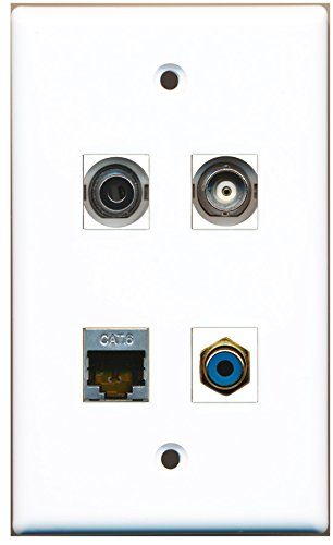 RiteAV - 1 Port RCA Blue 1 Port Shielded Cat6 Ethernet 1 Port 3.5mm 1 Port BNC Wall Plate