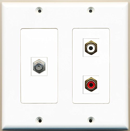 RiteAV - 1 Port RCA Red 1 Port RCA White 1 Port Coax Cable TV- F-Type - 2 Gang Wall Plate