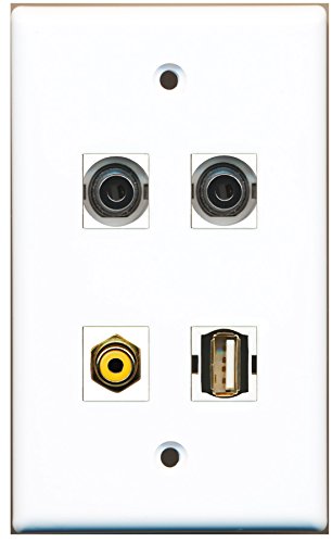 RiteAV - 1 Port RCA Yellow 1 Port USB A-A 2 Port 3.5mm Wall Plate