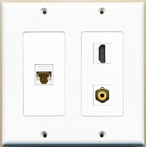 RiteAV - 1 Port HDMI 1 Port RCA Yellow 1 Port Cat6 Ethernet White - 2 Gang Wall Plate