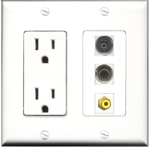 RiteAV - 15 Amp Power Outlet 1 Port RCA Yellow 1 Port Toslink 1 Port 3.5mm Decorative Wall Plate