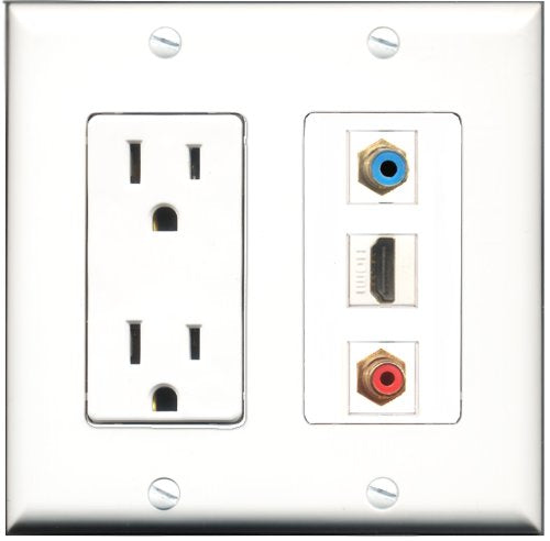 RiteAV - 15 Amp Power Outlet 1 Port HDMI 1 Port RCA Red 1 Port RCA Blue Decorative Wall Plate