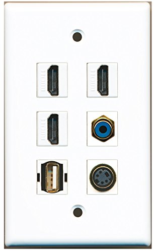 RiteAV - 3 HDMI 1 Port RCA Blue 1 Port USB A-A 1 Port S-Video Wall Plate