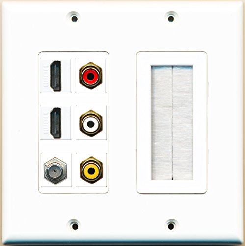 RiteAV - 3 x RCA Red White Yellow 2 HDMI 1 Coax 1 Brush Port Wall Plate ...