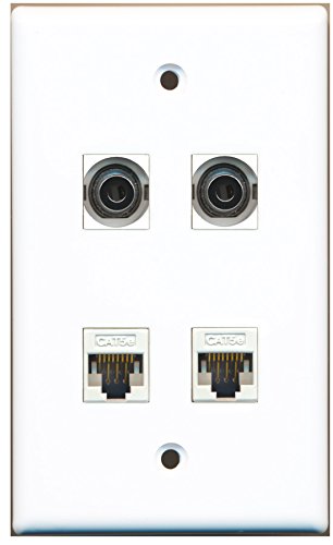 RiteAV - 2 Port 3.5mm 2 Port Cat5e Ethernet White Wall Plate