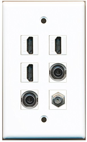 RiteAV - 3 HDMI 1 Port Coax Cable TV- F-Type 2 Port 3.5mm Wall Plate