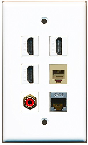 RiteAV - 3 HDMI 1 Port RCA Red 1 Port Phone RJ11 RJ12 Beige 1 Port Shielded Cat6 Ethernet Wall Plate