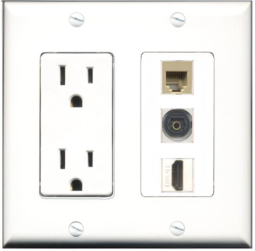 RiteAV - 15 Amp Power Outlet 1 Port HDMI 1 Port Phone Beige 1 Port Toslink Decorative Wall Plate