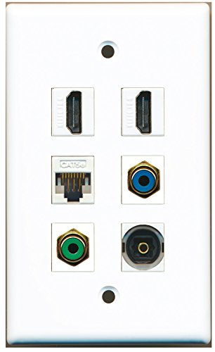 RiteAV - 2 HDMI 1 Port RCA Green 1 Port RCA Blue 1 Port Toslink 1 Port Cat5e Ethernet White Wall Plate