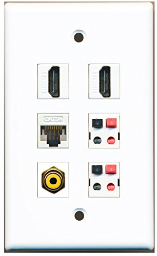 RiteAV - 2 HDMI 1 Port RCA Yellow 1 Port Cat5e Ethernet White 2 Port Speaker Wall Plate