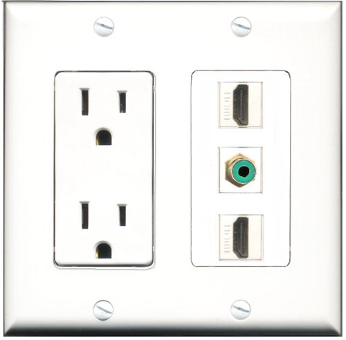RiteAV - 15 Amp Power Outlet 2 Port HDMI 1 Port RCA Green Decorative Wall Plate