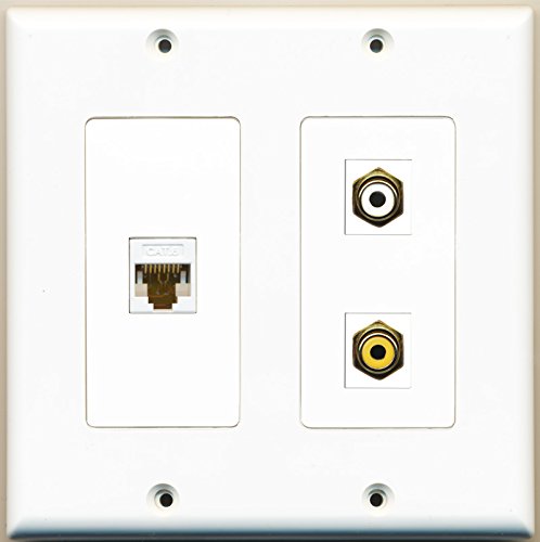 RiteAV - 1 Port RCA White 1 Port RCA Yellow 1 Port Cat6 Ethernet White - 2 Gang Wall Plate