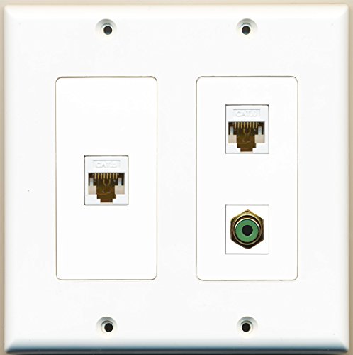 RiteAV - 1 Port RCA Green 2 Port Cat6 Ethernet White - 2 Gang Wall Plate