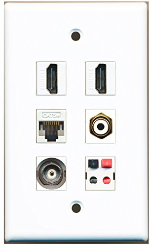 RiteAV - 2 HDMI 1 Port RCA White 1 Port BNC 1 Port Cat5e Ethernet White 1 Port Speaker Wall Plate
