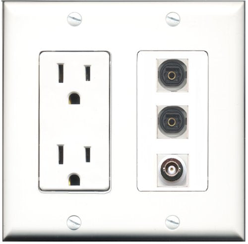 RiteAV - 15 Amp Power Outlet 2 Port Toslink 1 Port BNC Decorative Wall Plate