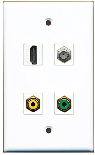 RiteAV - 1 Port HDMI 1 Port RCA Yellow 1 Port RCA Green 1 Port Coax Cable TV- F-Type Wall Plate