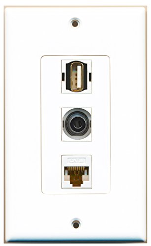 RiteAV - 1 Port USB A-A and 1 Port 3.5mm and 1 Port Cat6 Ethernet White Decorative Wall Plate Decorative