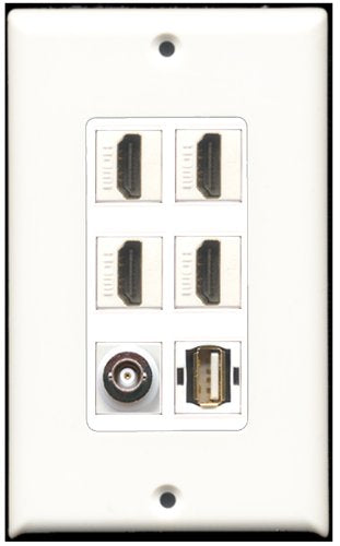 RiteAV - 4 Port HDMI 1 USB A-A 1 BNC Wall Plate White