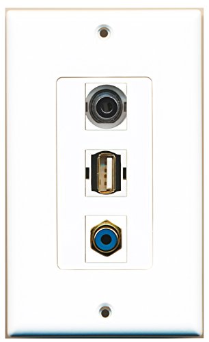 RiteAV - 1 Port RCA Blue and 1 Port USB A-A and 1 Port 3.5mm Decorative Wall Plate Decorative