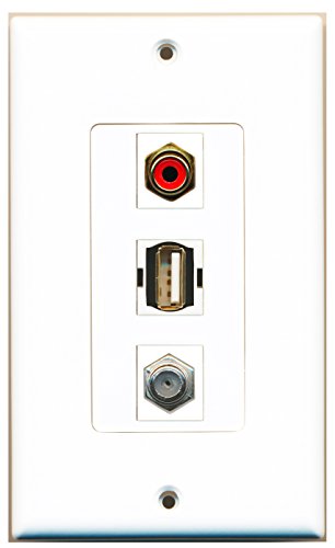 RiteAV - 1 Port RCA Red and 1 Port Coax Cable TV- F-Type and 1 Port USB A-A Decorative Wall Plate Decorative