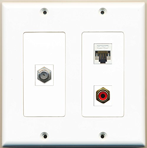 RiteAV - 1 Port RCA Red 1 Port Coax Cable TV- F-Type 1 Port Cat5e Ethernet White - 2 Gang Wall Plate