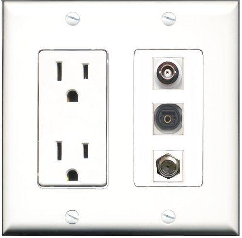 RiteAV - 15 Amp Power Outlet 1 Port Coax 1 Port Toslink 1 Port BNC Decorative Wall Plate