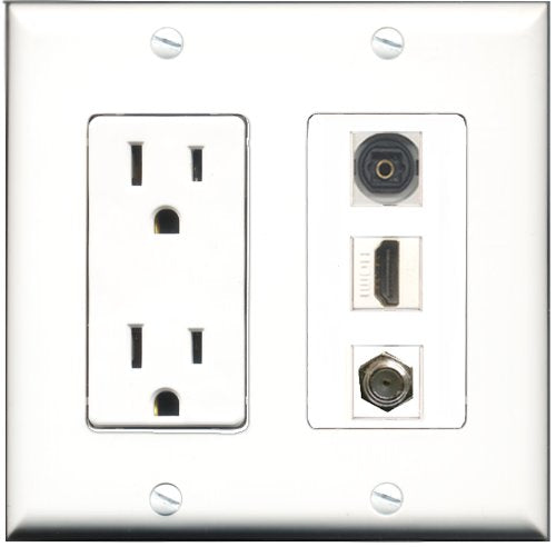 RiteAV - 15 Amp Power Outlet 1 Port HDMI 1 Port Coax 1 Port Toslink Decorative Wall Plate