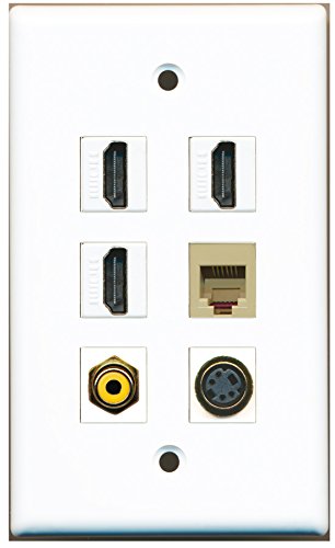 RiteAV - 3 HDMI 1 Port RCA Yellow 1 Port Phone RJ11 RJ12 Beige 1 Port S-Video Wall Plate