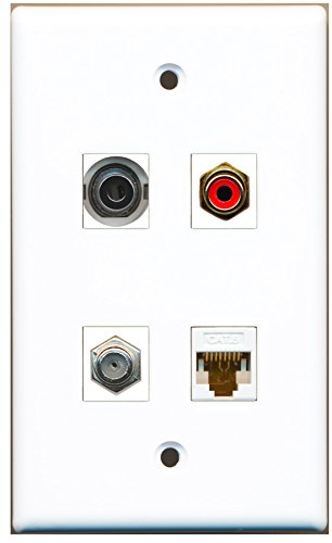 RiteAV - 1 Port RCA Red 1 Port Coax Cable TV- F-Type 1 Port 3.5mm 1 Port Cat6 Ethernet White Wall Plate