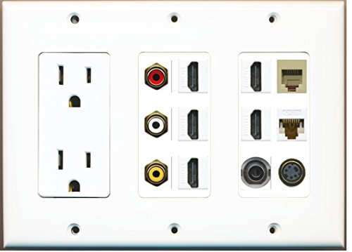 RiteAV - (3 Gang) 15A Outlet 5 HDMI Cat6 Composite 3.5mm Rj11-12 Phone S-Video Wall Plate