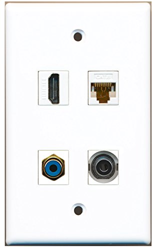 RiteAV - 1 Port HDMI 1 Port RCA Blue 1 Port 3.5mm 1 Port Cat6 Ethernet White Wall Plate
