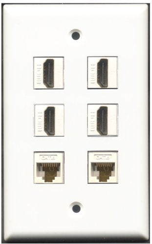 RiteAV - 4 Port HDMI 2 Port Cat6 Ethernet White Wall Plate