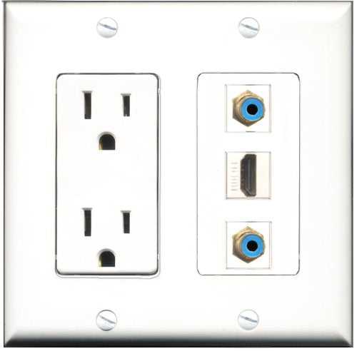 RiteAV - 15 Amp Power Outlet 1 Port HDMI 2 Port RCA Blue Decorative Wall Plate