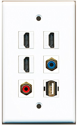RiteAV - 3 HDMI 1 Port RCA Red 1 Port RCA Blue 1 Port USB A-A Wall Plate
