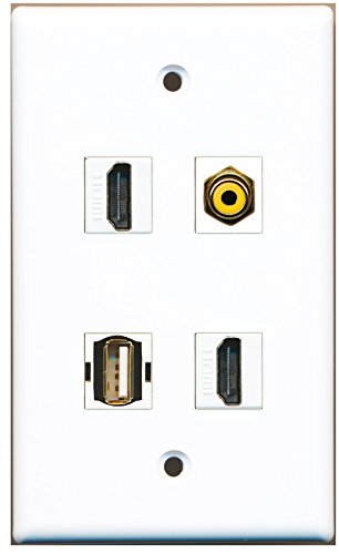 RiteAV - 2 Port HDMI 1 Port RCA Yellow 1 Port USB A-A Wall Plate