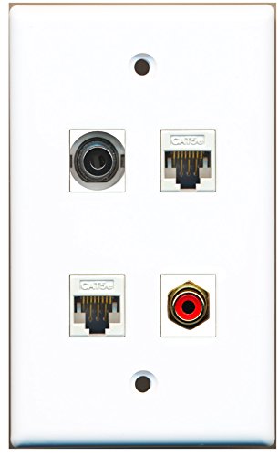 RiteAV - 1 Port RCA Red 1 Port 3.5mm 2 Port Cat5e Ethernet White Wall Plate
