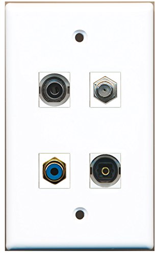 RiteAV - 1 Port RCA Blue 1 Port Coax Cable TV- F-Type 1 Port Toslink 1 Port 3.5mm Wall Plate