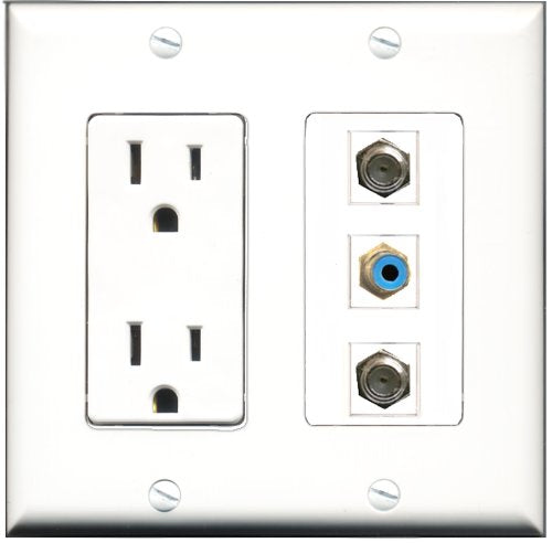 RiteAV - 15 Amp Power Outlet 1 Port RCA Blue 2 Port Coax Decorative Wall Plate